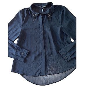 Black & Gold Studded Collar Button Down Shirt